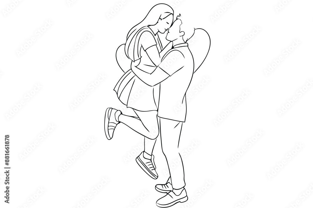 Fototapeta premium Happy Couple Line Art Romantic Joy Drawing