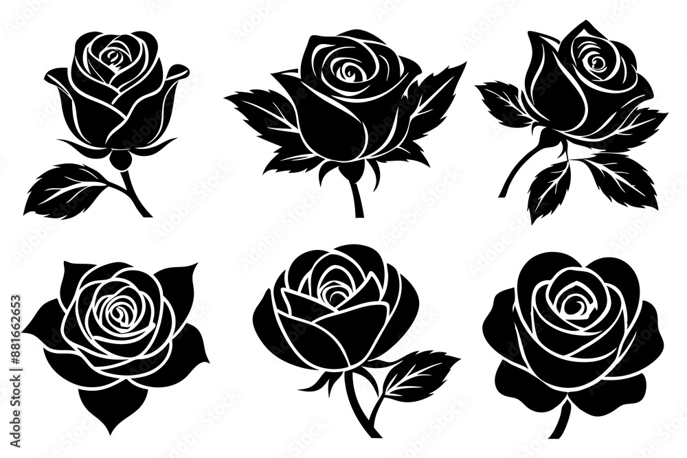 A set of Rose Silhouette black vector art illustration A set of Rose Silhouette black vector art illustration