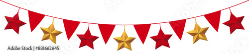 Garland or bunting flags banner with gold and red stars best for Christmas, carnival and birthday party decoration.