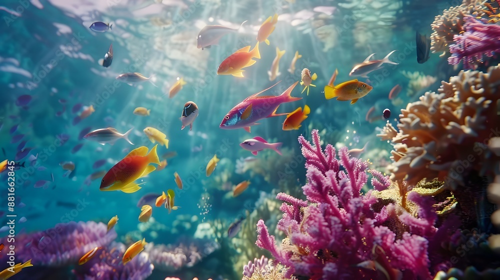 Vibrant Underwater Coral Reef Oasis Teeming with Diverse Tropical Fish Vibrant Underwater Coral Reef Oasis Teeming with Diverse Tropical Fish