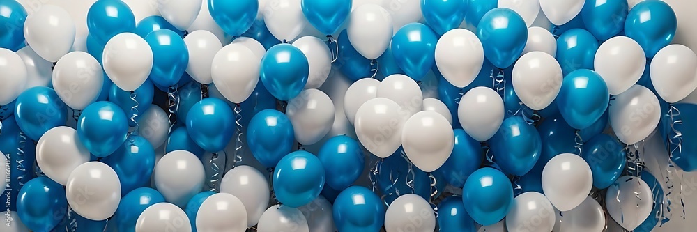 Festive background with white and blue balloons. Celebrate birthday, Poster, banner happy birthday. Realistic decorative design elements. illustration Balloon 3d object, white And blue Festive background with white and blue balloons. Celebrate birthday, Poster, banner happy birthday. Realistic decorative design elements. illustration Balloon 3d object, white And blue