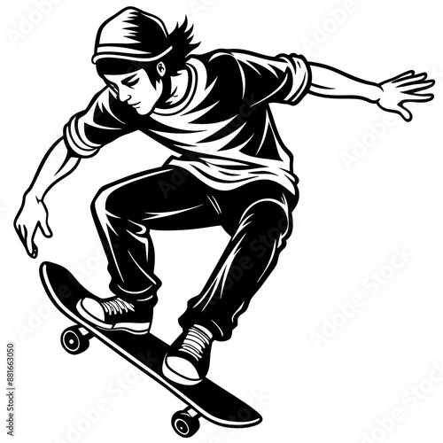 Skateboarder Vector Illustration: Cartoon, Clipart, Line Art Design for Printable Graphics
