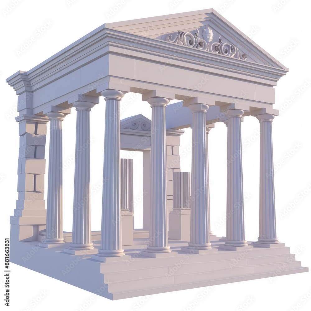 Fototapeta premium 3D Render, Low Poly style of a Roman temple with columns, on isolated white background, Generative AI