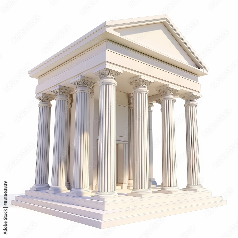 3D Render, Low Poly style of a Roman temple with columns, on isolated white background, Generative AI 3D Render, Low Poly style of a Roman temple with columns, on isolated white background, Generative AI