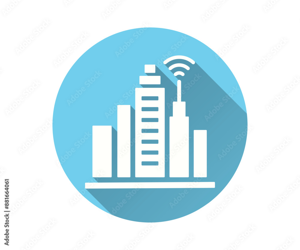 Simple icon of a smart city or technology hub, designed with a long shadow in flat style. Simple icon of a smart city or technology hub, designed with a long shadow in flat style.
