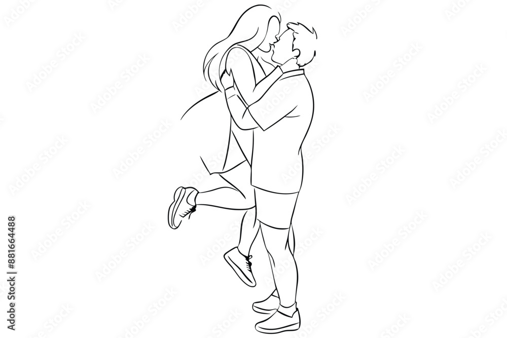 Fototapeta premium Happy Couple Line Art Heartfelt Affection Drawing
