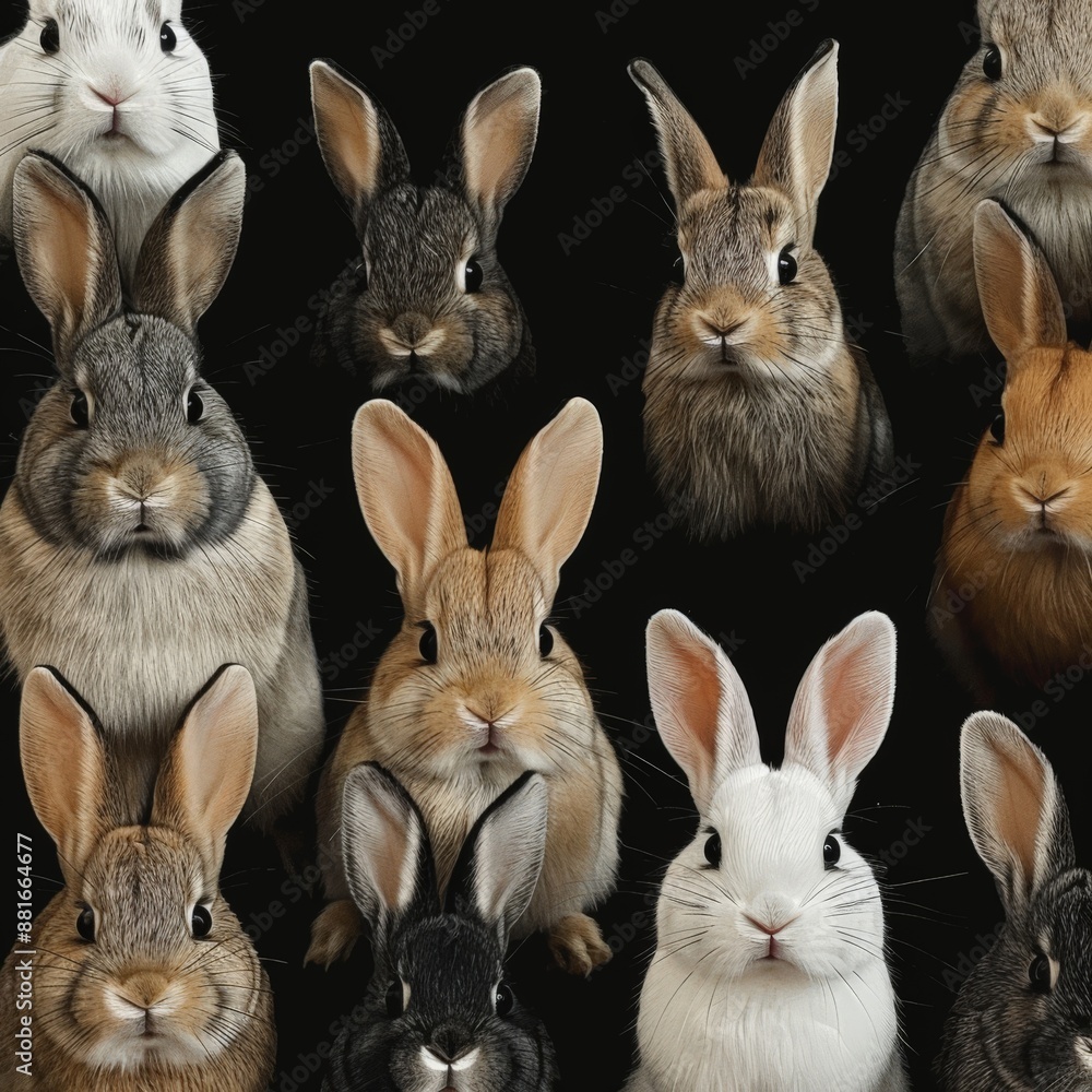 Obraz premium close up bunch rabbits black background
