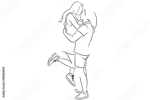 Happy Couple Line Art Joyful Affection Drawing