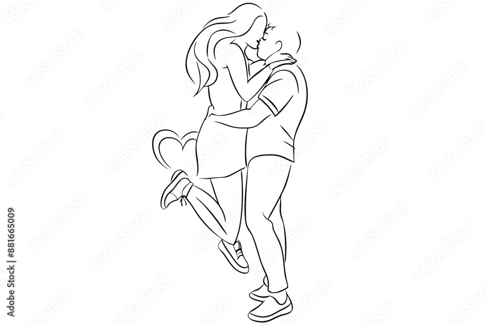 Fototapeta premium Happy Couple Line Art Joyful Moment Illustration