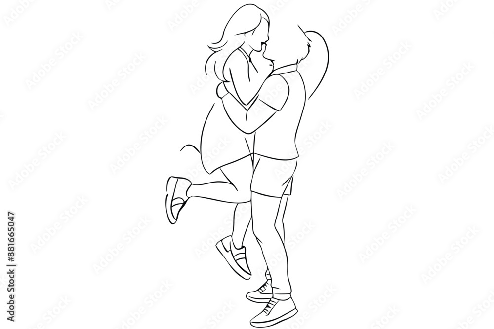 Fototapeta premium Happy Couple Line Art Loving Embrace Drawin