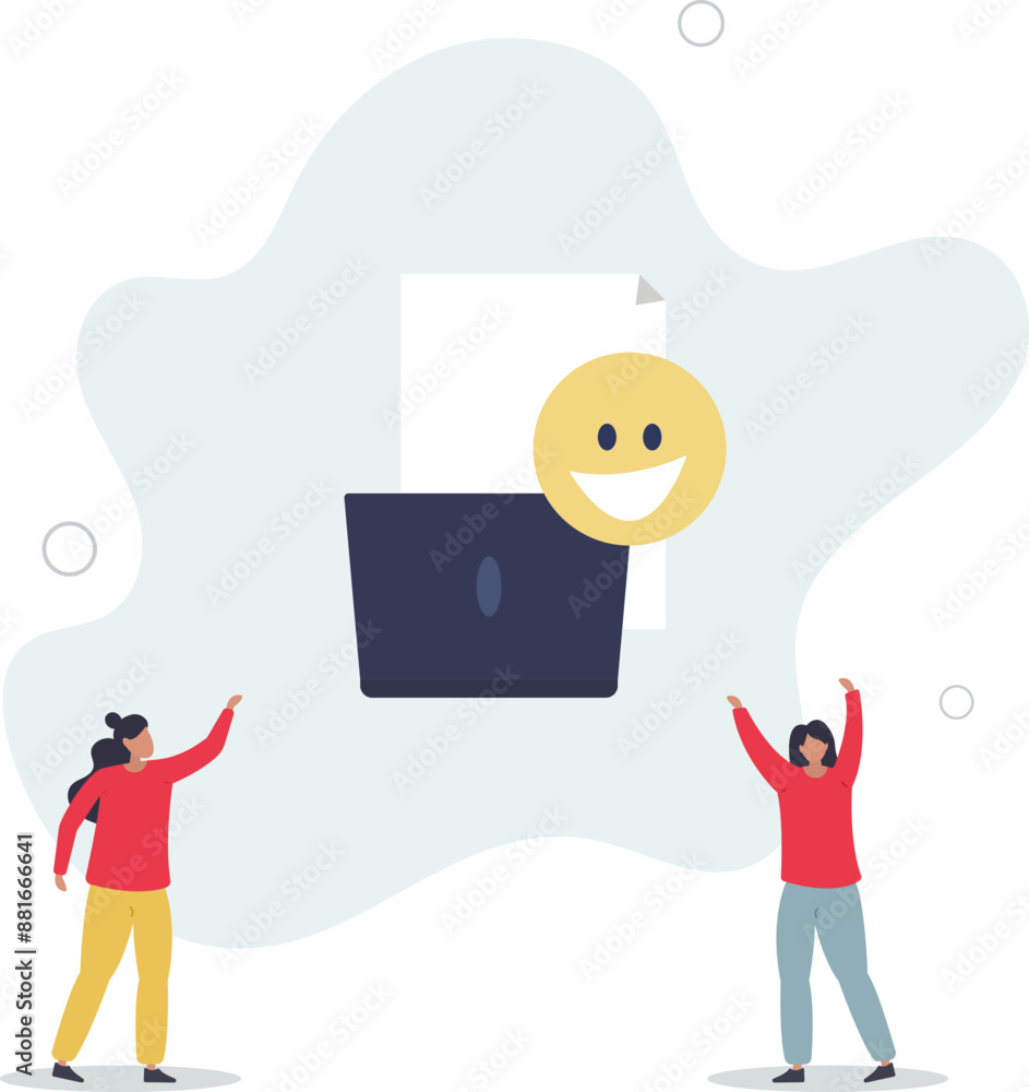 Positive thinking and optimism concept.Employee motivation.women and cheerful emotion in social networks.flat design.illustration with people. Positive thinking and optimism concept.Employee motivation.women and cheerful emotion in social networks.flat design.illustration with people.