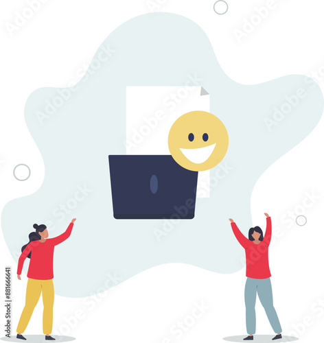 Positive thinking and optimism concept.Employee motivation.women and cheerful emotion in social networks.flat design.illustration with people.