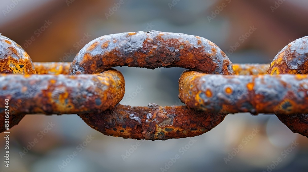 Rusty chain link, weathered and worn. Rusty chain link, weathered and worn.