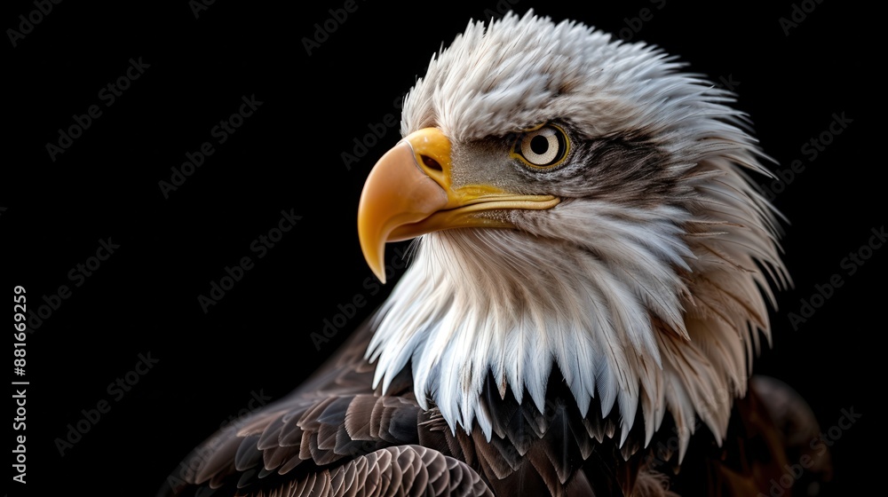 Majestic Bald Eagle, Detailed portrait against black background, American Symbol Majestic Bald Eagle, Detailed portrait against black background, American Symbol