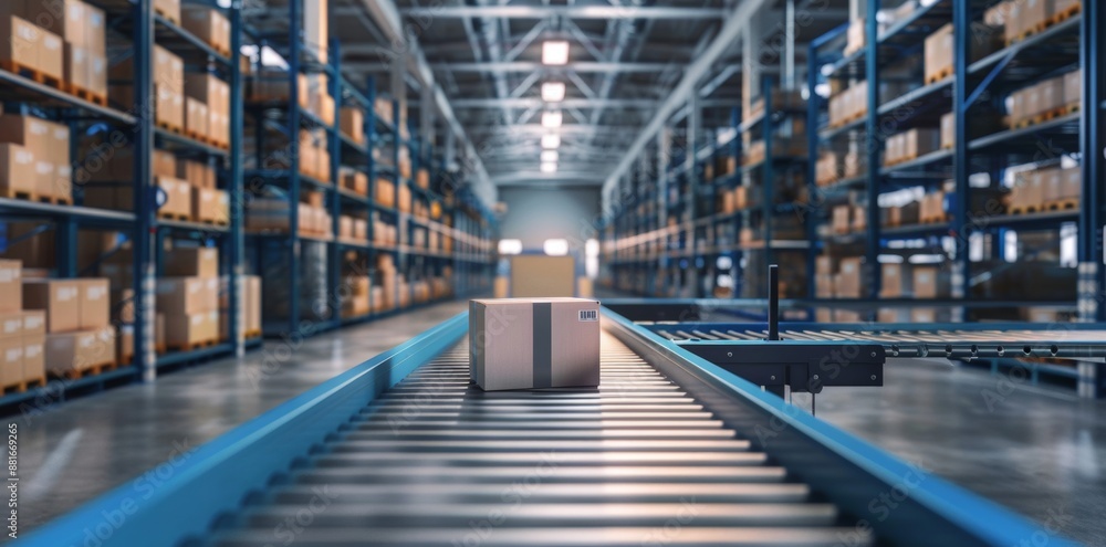 Automated warehouse with conveyor belts and robotic systems efficiently ...