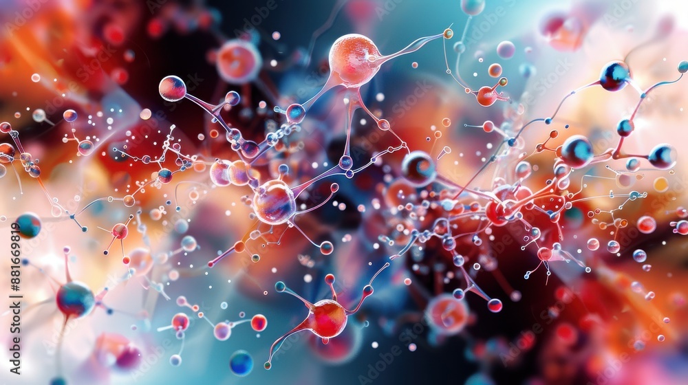 Complex Molecules, Colorful molecular structures on a blurred background, Scientific Illustration. Complex Molecules, Colorful molecular structures on a blurred background, Scientific Illustration.