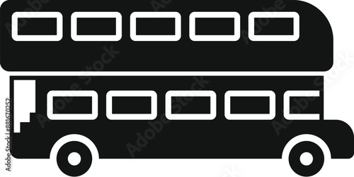 Black and white silhouette of a classic red double decker bus, a symbol of london and england