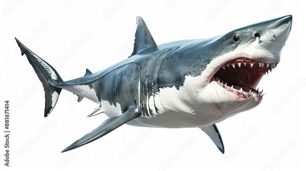 Fototapeta premium Fierce Great White Shark Isolated on White