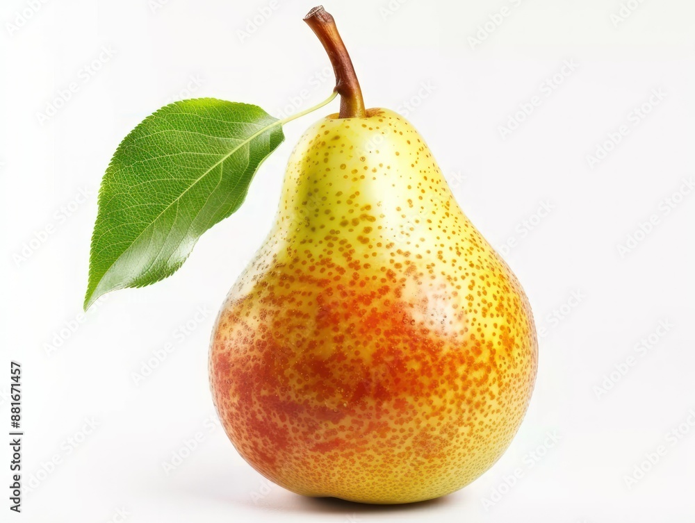 Ripe Pear with Leaf Isolated on White Ripe Pear with Leaf Isolated on White