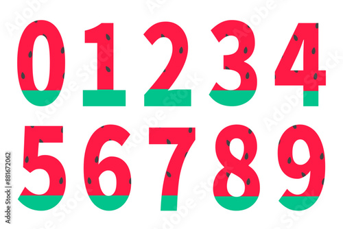 スイカ模様の0から9の数字