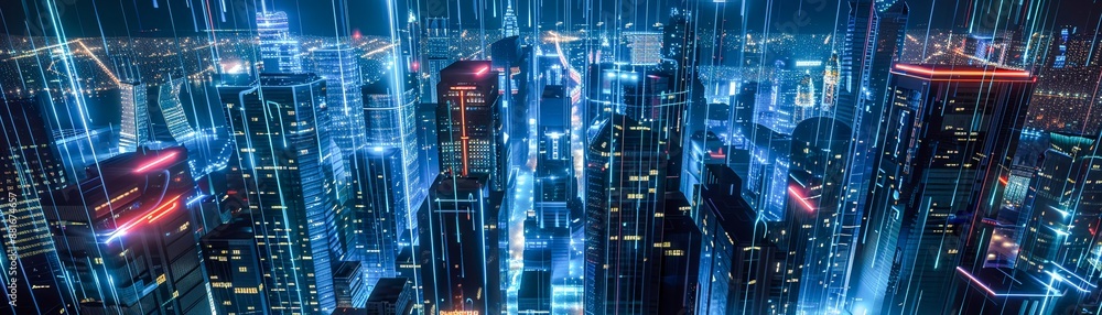 A futuristic cityscape at night with glowing lines representing high-speed connectivity and network infrastructure, highlighting the essence of global communicationhighly details A futuristic cityscape at night with glowing lines representing high-speed connectivity and network infrastructure, highlighting the essence of global communicationhighly details