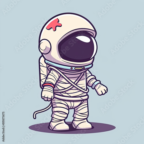 Cute Astronaut Mummy Cartoon Vector Icon Illustration. Science Holiday Icon Concept Isolated Premium Vector. Flat Cartoon Style