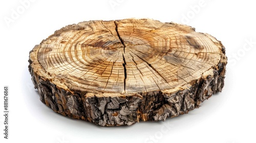 Close up Cross section of tree trunk, stump, on white and clean background.