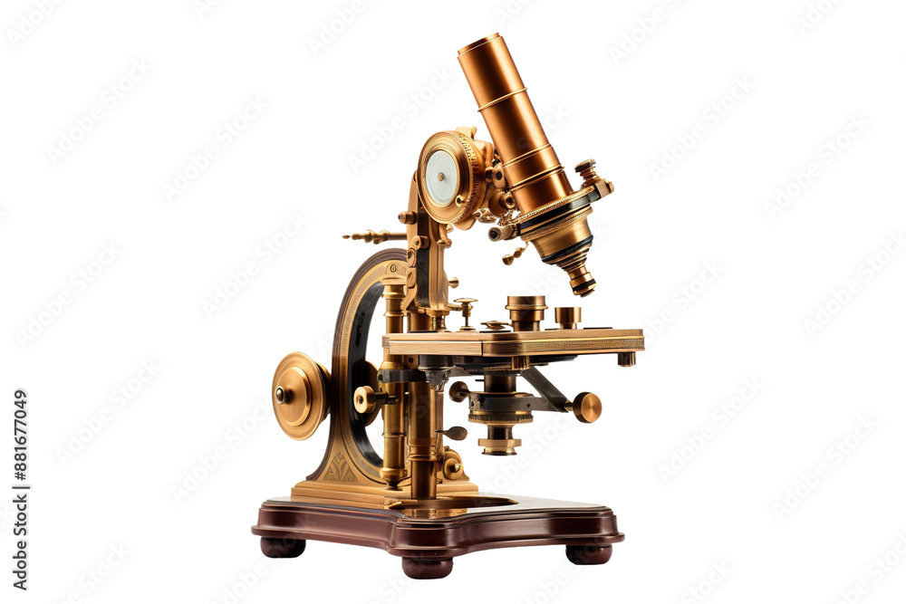 Time Travelling Discoveries: An Old-Fashioned Microscope With a Clock on White or PNG Transparent Background. Time Travelling Discoveries: An Old-Fashioned Microscope With a Clock on White or PNG Transparent Background.