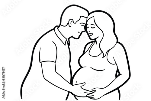 Pregnant Women Line Art Tender Moment Drawing