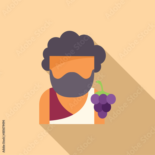 Greek winemaker holding a bunch of grapes flat design illustration