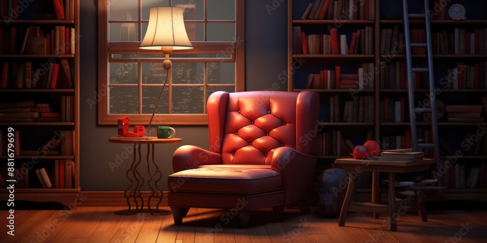 Cozy Reading Nook Escape - Illustrated Corner with Comfy Chair, Lamp, and Bookshelf for Relaxing Moments of Literature Enjoyment Cozy Reading Nook Escape - Illustrated Corner with Comfy Chair, Lamp, and Bookshelf for Relaxing Moments of Literature Enjoyment