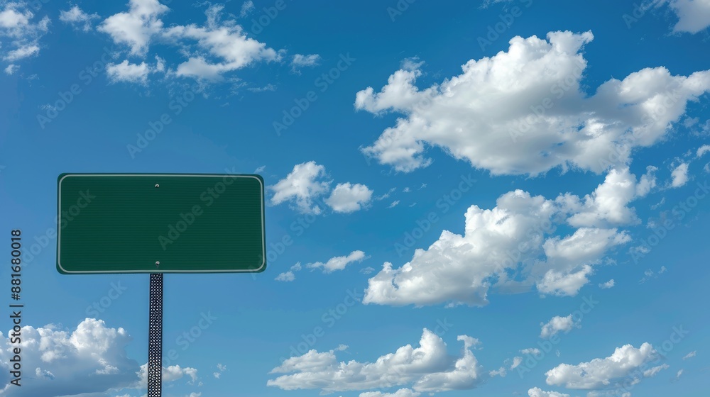 Transportation sign in green with preliminary notice on blue sky with white clouds Transportation sign in green with preliminary notice on blue sky with white clouds