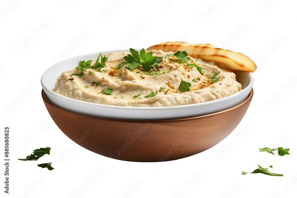 The Blissful Harmony of Hummus, Bread, and Parsley on White or PNG Transparent Background. The Blissful Harmony of Hummus, Bread, and Parsley on White or PNG Transparent Background.