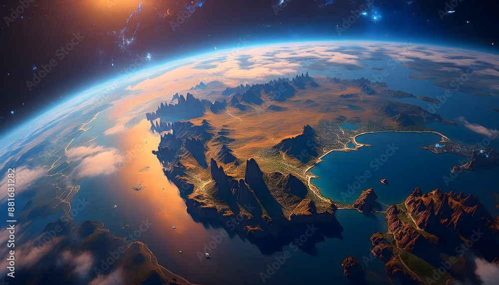 Fototapeta premium Planet Earth View from Space- A breathtaking view of Earth from space, capturing the be_1(211)