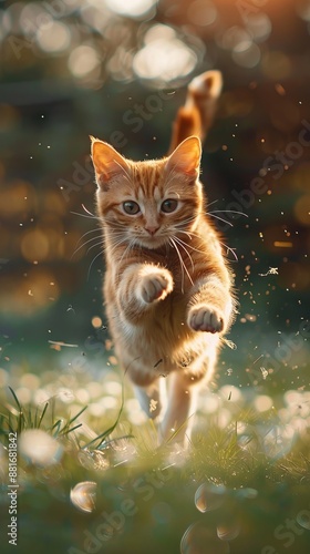 motion picture of an orange cat walking