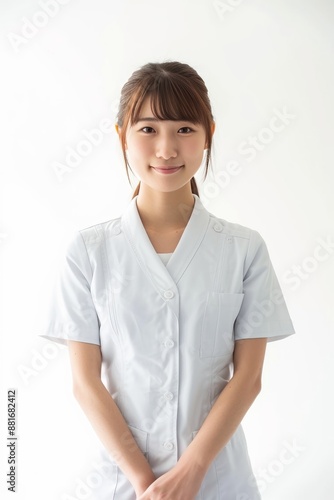 Physical Therapist - A Japanese pretty young women super model helping patients recover from injuries and improve mobility with care and expertise, dressed in professional attire suitable for