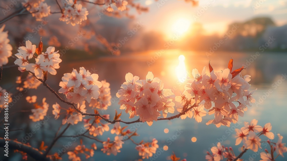 Beautiful Cherry Blossoms at Sunrise - Generative AI Beautiful Cherry Blossoms at Sunrise - Generative AI