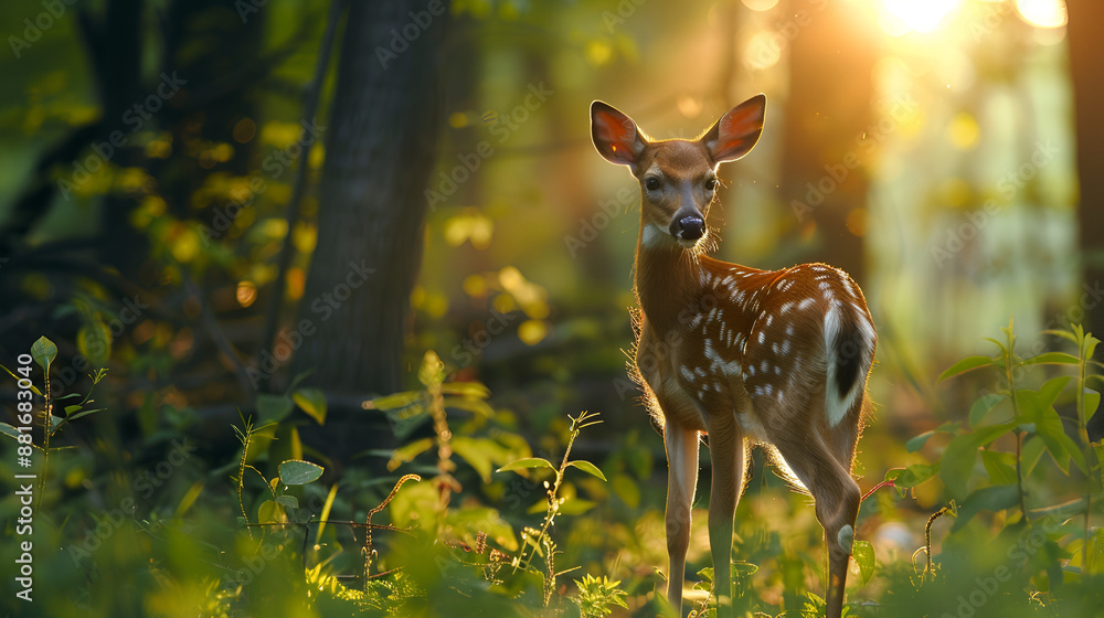 Beautiful white tailed deer in the forest at sunrise wildlife background ai generative Beautiful white tailed deer in the forest at sunrise wildlife background ai generative
