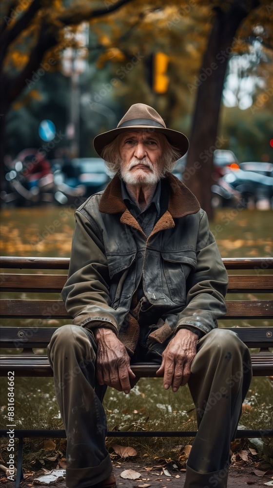 An old man sitting on a bench in the park. An old man sitting on a bench in the park.