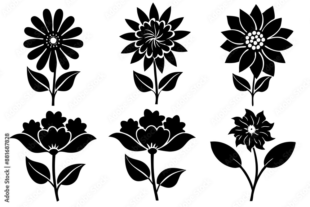 A set of flower Silhouette black vector art illustration A set of flower Silhouette black vector art illustration