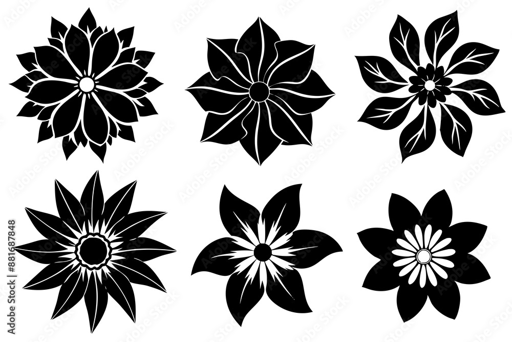A set of flower Silhouette black vector art illustration A set of flower Silhouette black vector art illustration