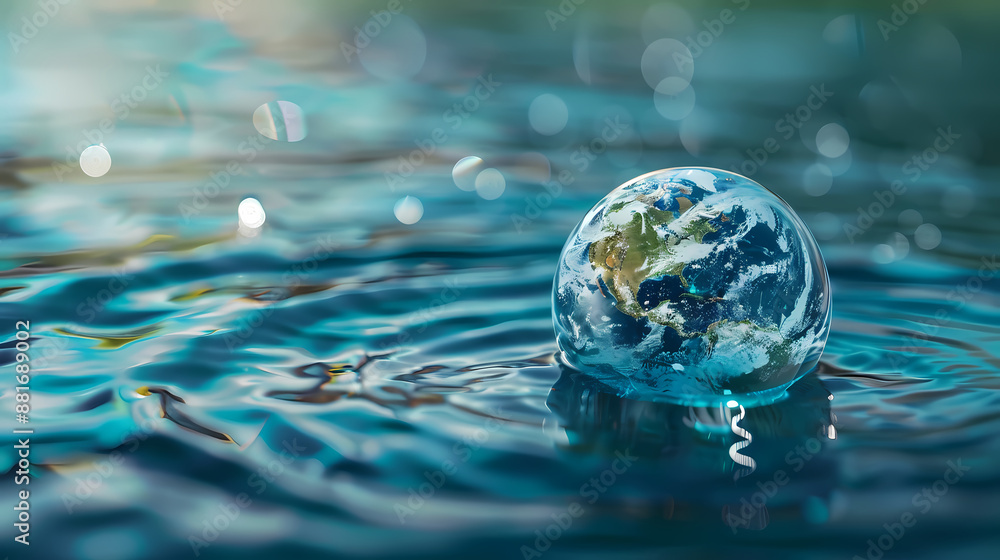 A globe-shaped water drop A globe-shaped water drop