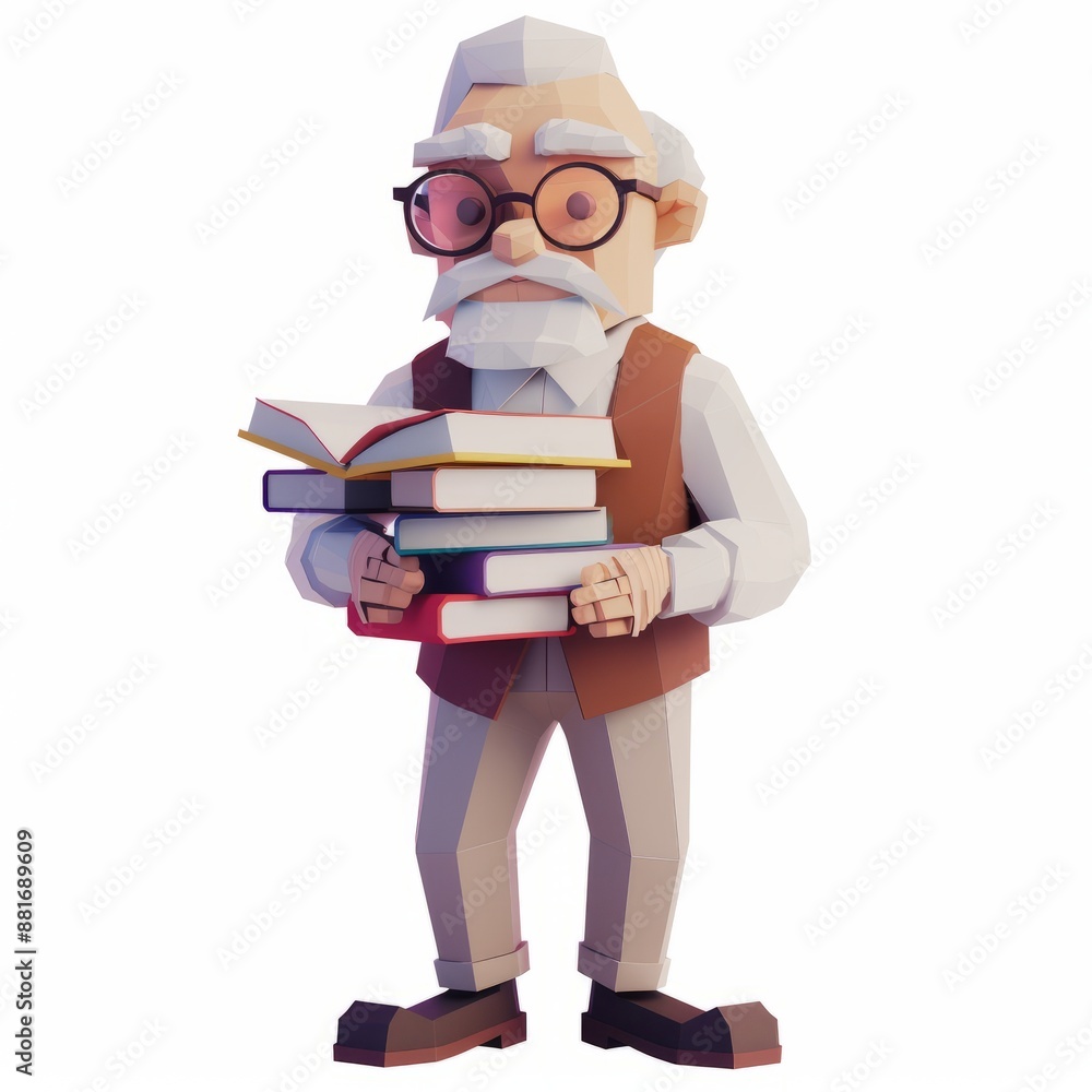 3D Render, Low Poly style of a knowledgeable librarian, on isolated white background, Generative AI 3D Render, Low Poly style of a knowledgeable librarian, on isolated white background, Generative AI