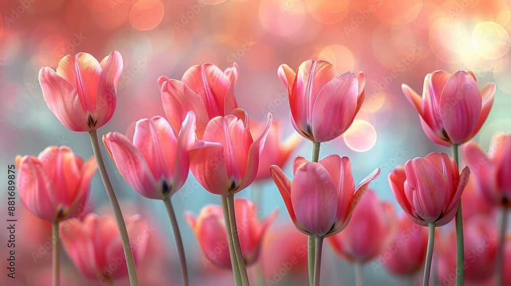 Obraz premium Beautiful Pink Tulips in Bloom - Generative AI