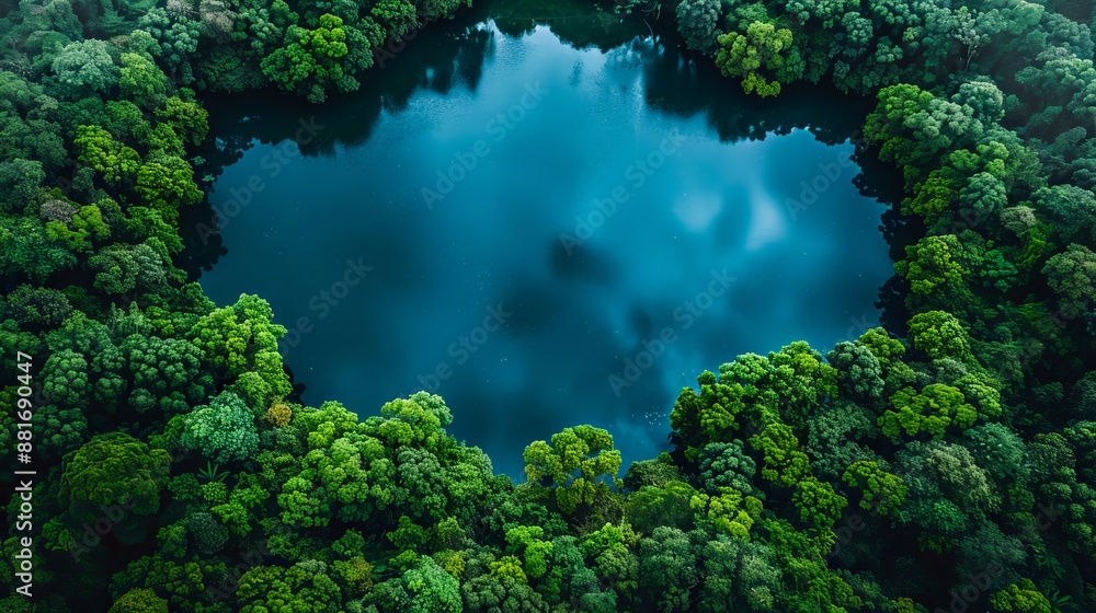 A lake surrounded by trees in the middle of a forest. A lake surrounded by trees in the middle of a forest.