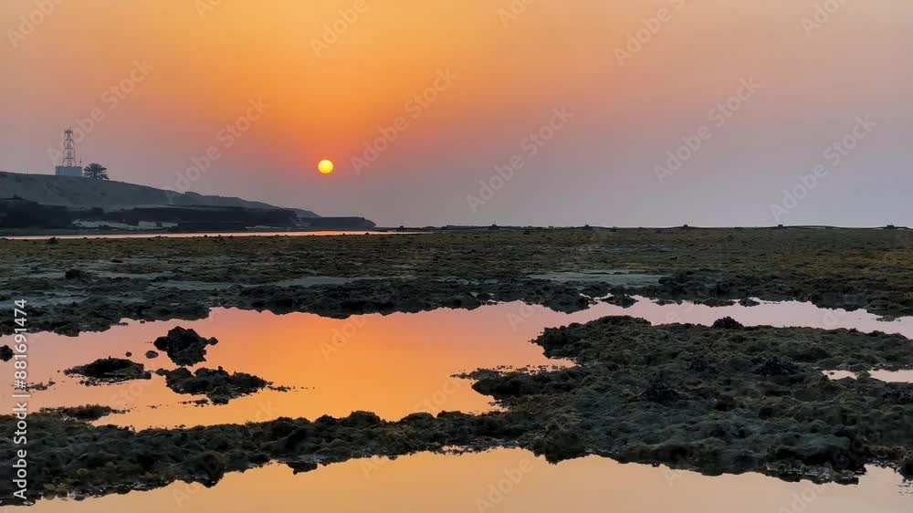 Al Rashed Beach wonderful sunrise in rock cliff seaside beach landform tidal concept in ...