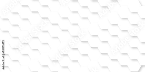 Abstract white 3d hexagon creative grid honeycomb structure mosaic pattern background. luxury minimal technology network abstraction tech digital tile vector wall banner surface polygon background.