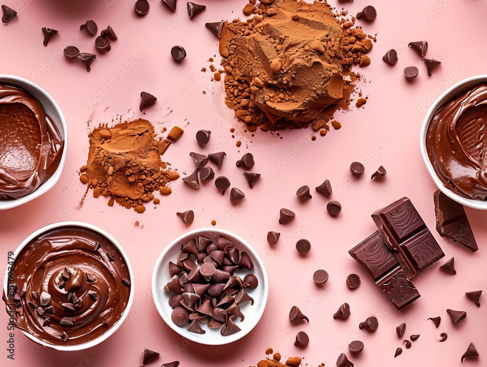 Chocolate ganache, chocolate chips, and chocolate sauce. Chocolate ganache, chocolate chips, and chocolate sauce.