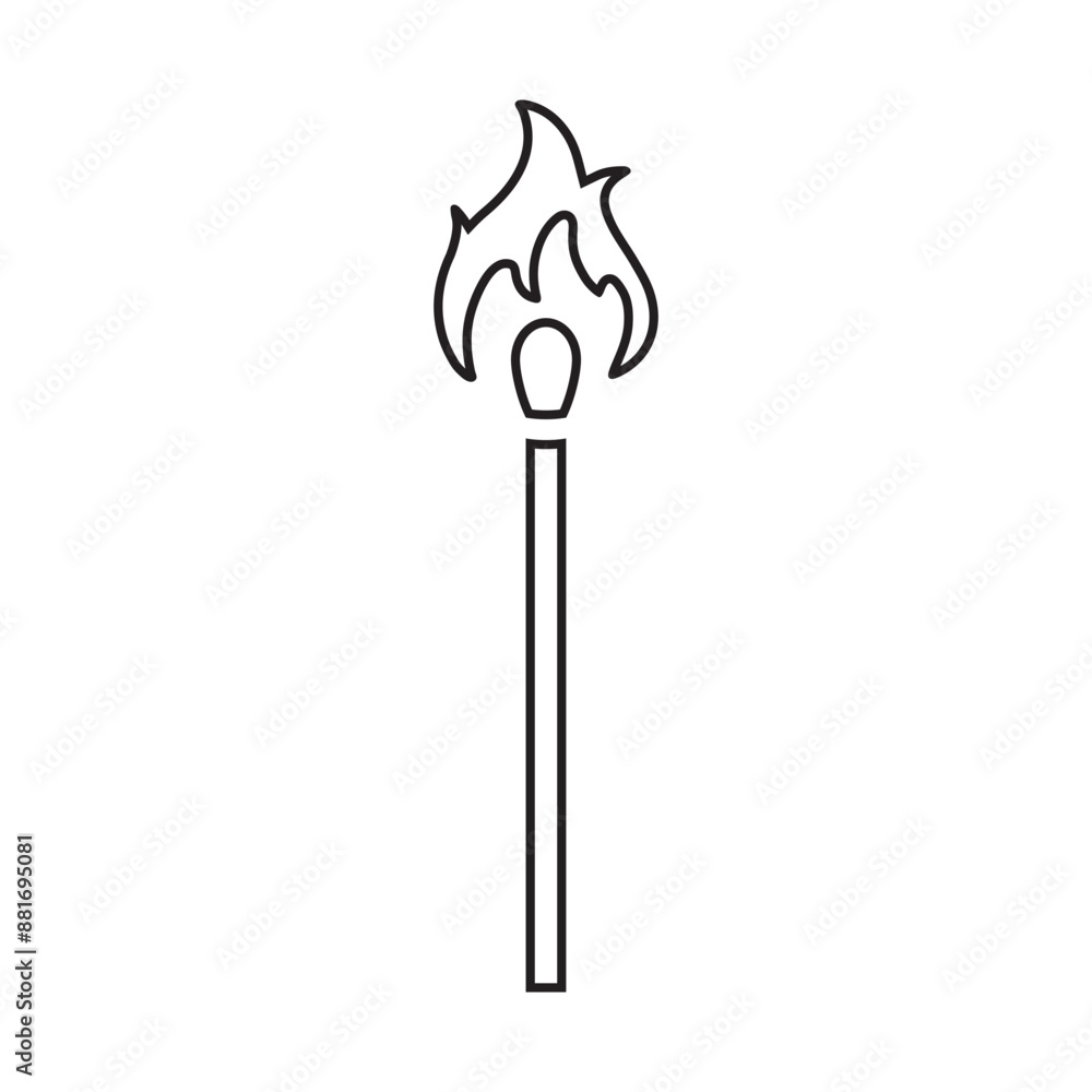 The icon is a burning match. The black silhouette of a burning match. Gorenje and flame. Vector illustration isolated on a white background for design and web. The icon is a burning match. The black silhouette of a burning match. Gorenje and flame. Vector illustration isolated on a white background for design and web.