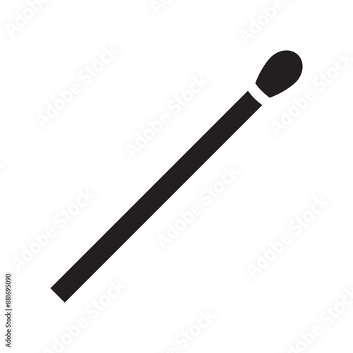 The match icon. The black silhouette of a match. A match is a stick equipped with an incendiary head. Vector illustration isolated on a white background for design and web.